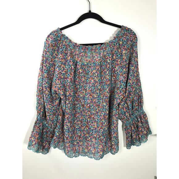 Ramy Brook Top Blouse Embroidered Eyelet Oakleigh Printed Off Shoulder - Picture 5 of 11